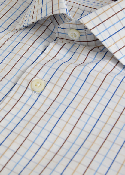 All Year Cotton Tattersall Sport Shirt Blue/Tan - Paul Stuart