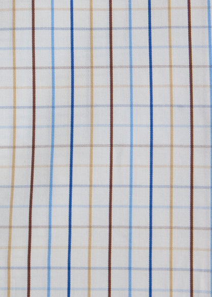 All Year Cotton Tattersall Sport Shirt Blue/Tan - Paul Stuart