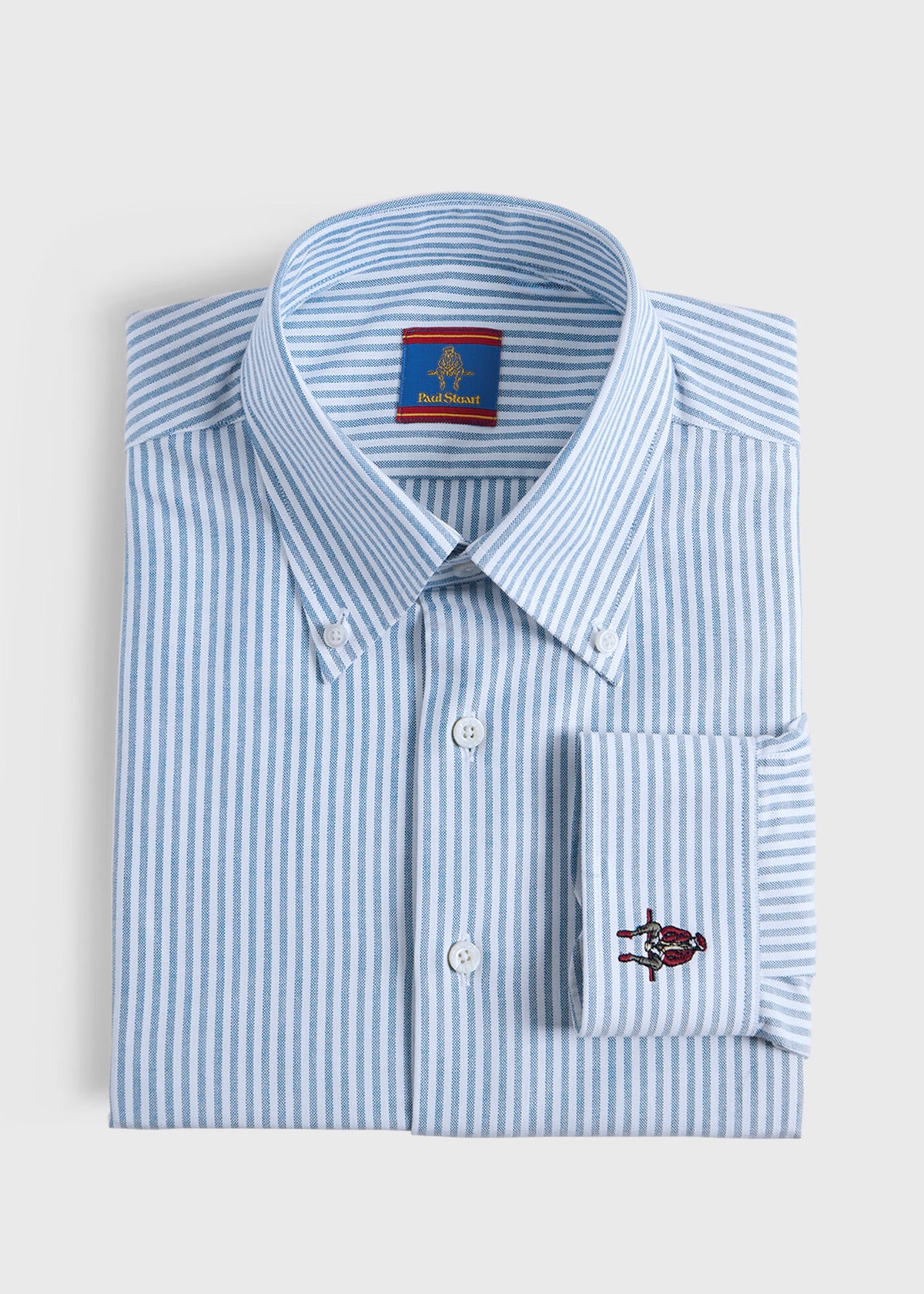 Striped Oxford Logo Sport Shirt Blue - Paul Stuart
