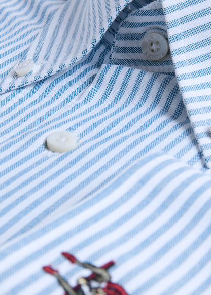 Striped Oxford Logo Sport Shirt Blue - Paul Stuart
