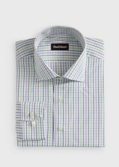 All Year Cotton Tattersall Sport Shirt Blue/Tan - Paul Stuart