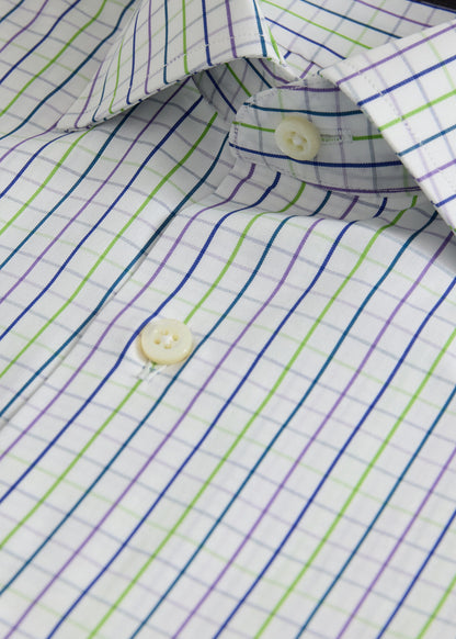 All Year Cotton Tattersall Sport Shirt Blue/Tan - Paul Stuart