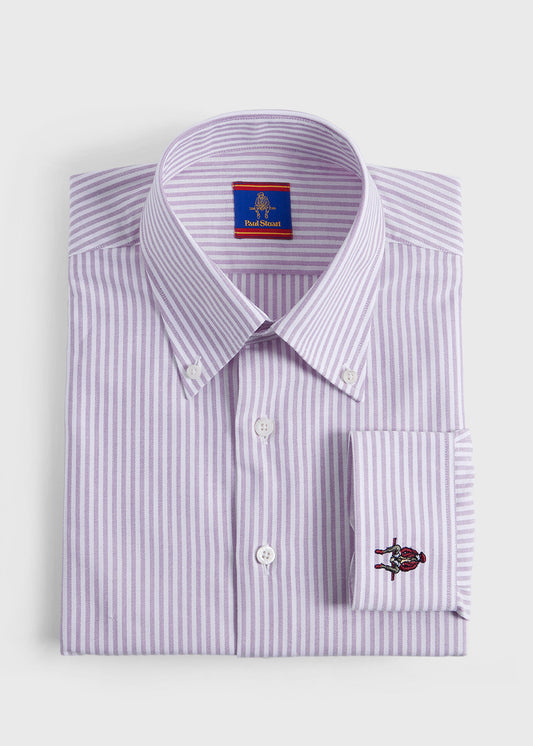 Striped Oxford Logo Sport Shirt Blue - Paul Stuart