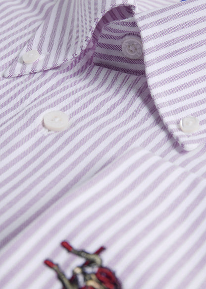 Striped Oxford Logo Sport Shirt Blue - Paul Stuart