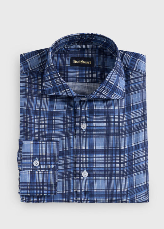 Linen Flannel Sport Shirt Navy - Paul Stuart