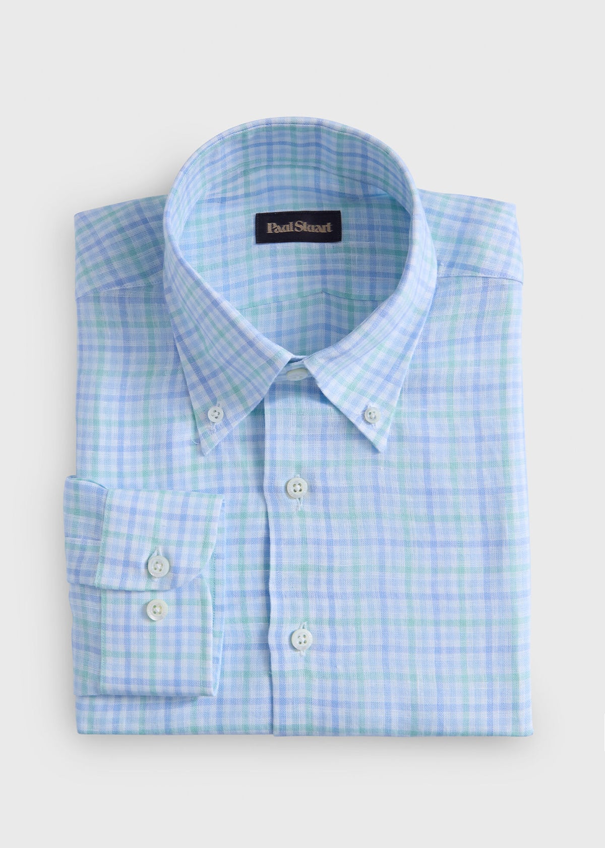 Linen Plaid Shirt Mint/Blue - Paul Stuart