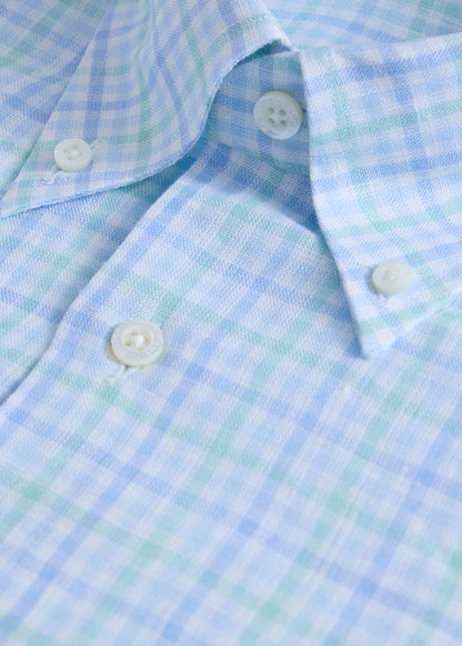 Linen Plaid Shirt Mint/Blue - Paul Stuart