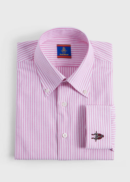 Striped Oxford Logo Sport Shirt Blue - Paul Stuart