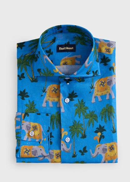 Linen Tropical Print Sport Shirt Light Blue - Paul Stuart