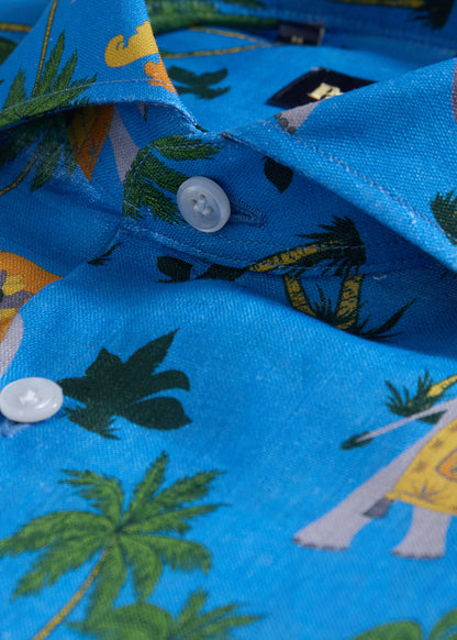 Linen Tropical Print Sport Shirt Light Blue - Paul Stuart