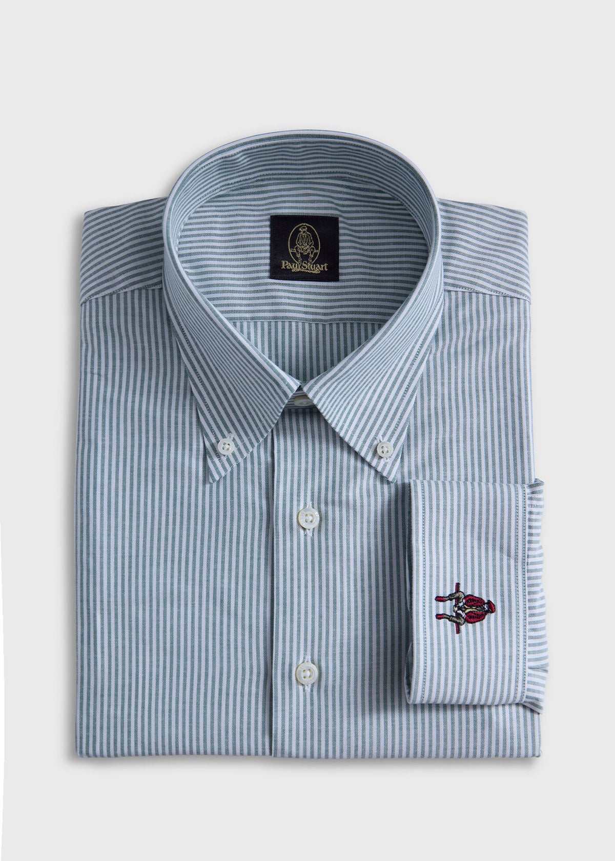Stripe Oxford Logo Sport Shirt Green - Paul Stuart