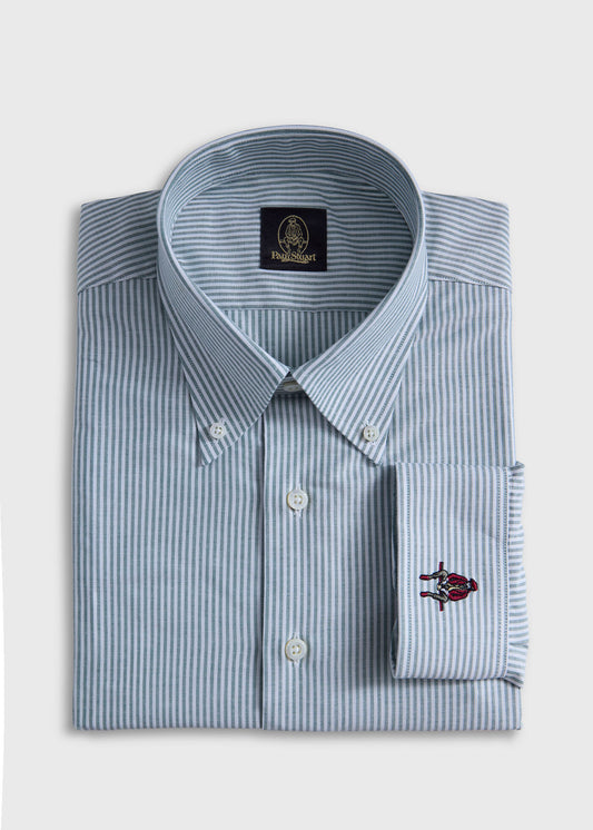 Stripe Oxford Logo Sport Shirt Green - Paul Stuart
