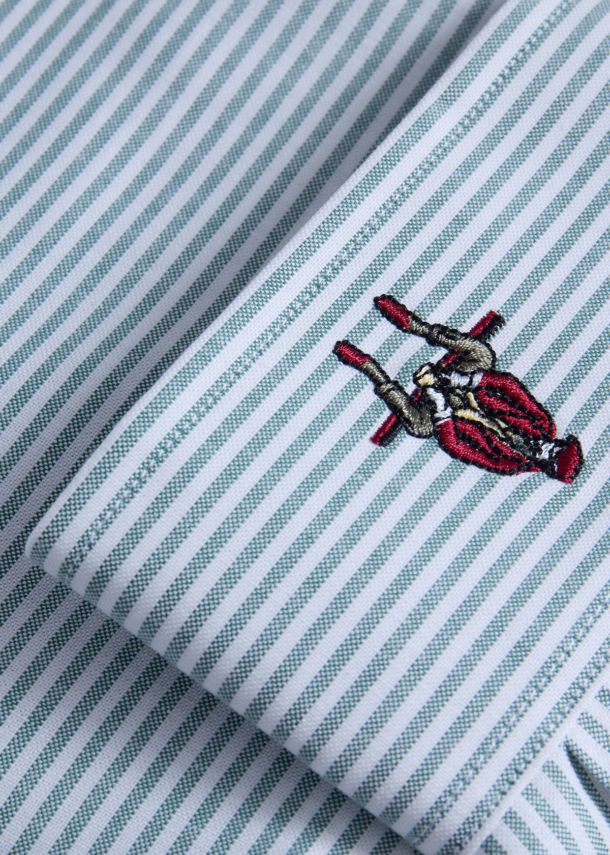 Stripe Oxford Logo Sport Shirt Green - Paul Stuart