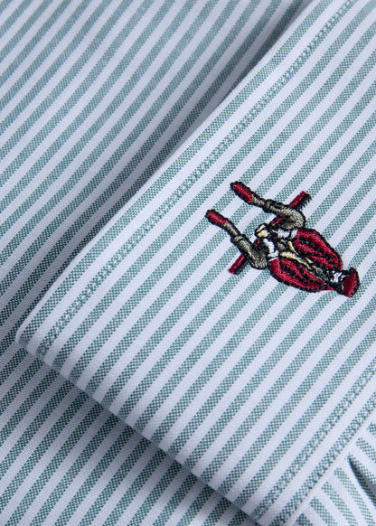 Stripe Oxford Logo Sport Shirt Green - Paul Stuart