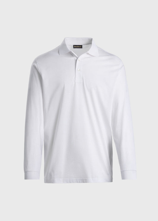 Mercerized Cotton Long Sleeve Polo Shirt White - Paul Stuart