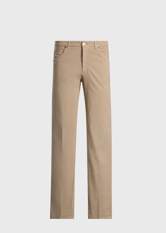 Cotton & Silk Five Pocket Pant Khaki - Paul Stuart