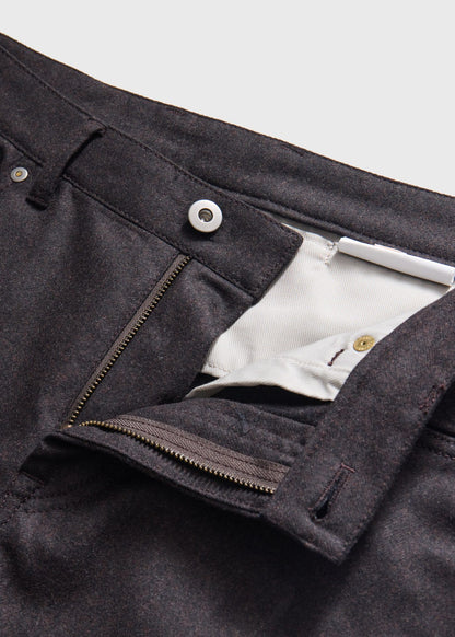 Wool Flannel Five Pocket Pant Dark Brown - Paul Stuart