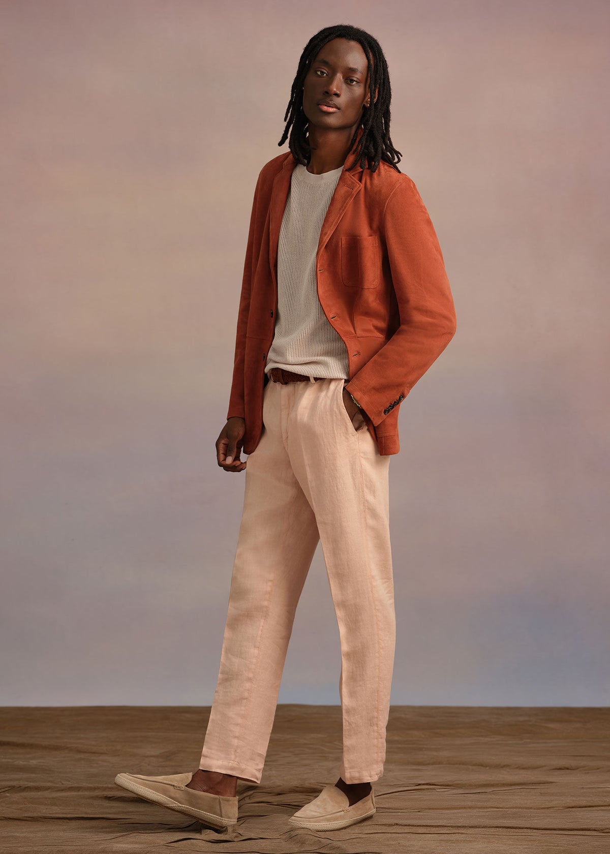 Linen Garment Dyed Trouser Dusty Rose - Paul Stuart