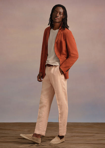 Linen Garment Dyed Trouser Dusty Rose - Paul Stuart