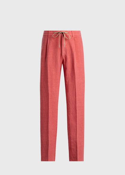 Linen Drawstring Trouser Crimson - Paul Stuart