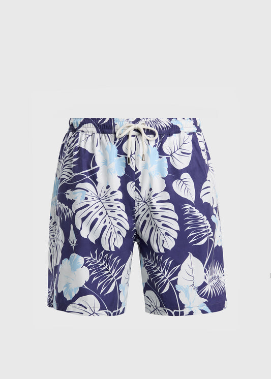 Botanical Print Swim Trunk Navy - Paul Stuart