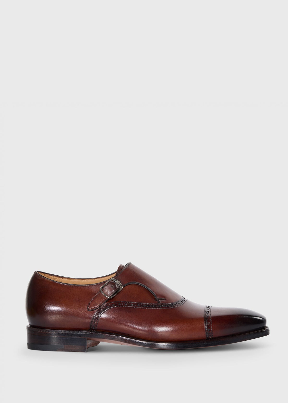 Sean Leather Cap Toe Monk Strap Brown - Paul Stuart