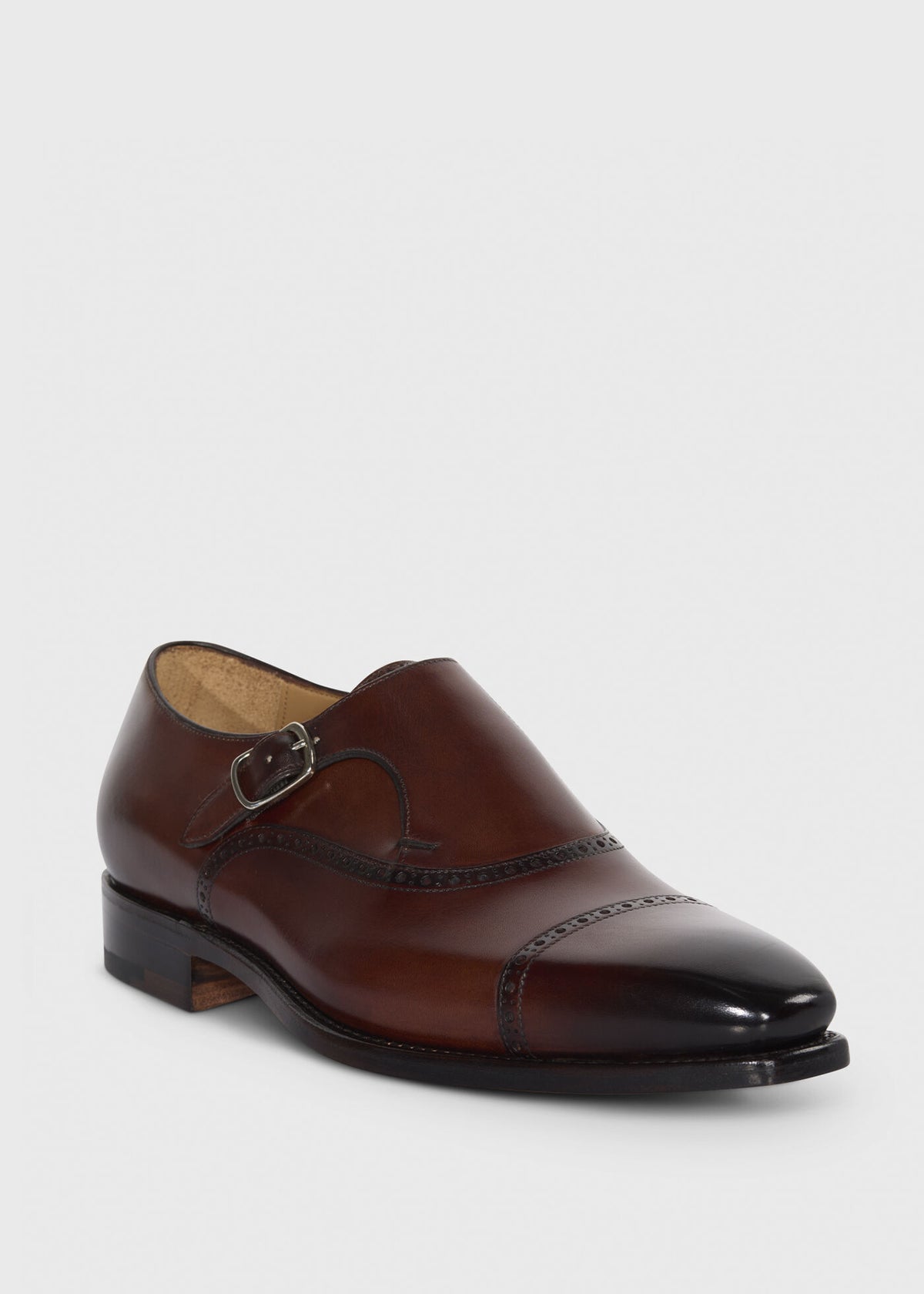 Sean Leather Cap Toe Monk Strap Brown - Paul Stuart