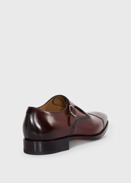 Sean Leather Cap Toe Monk Strap Brown - Paul Stuart