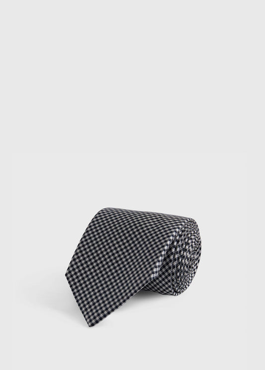 Woven Silk Houndstooth Tie Black - Paul Stuart