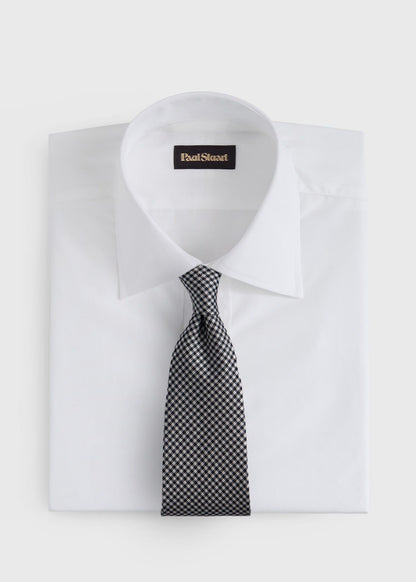 Woven Silk Houndstooth Tie Black - Paul Stuart