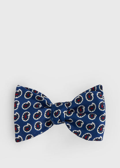 Silk Printed Pine Bow Tie Blue - Paul Stuart