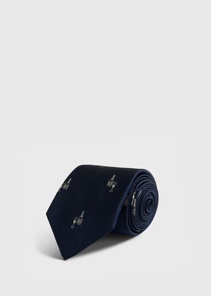 Silk Champagne Print Tie Midnight - Paul Stuart