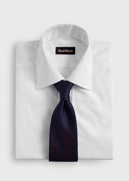Silk Woven Jacquard Tie NAVY/LT BLUE - Paul Stuart