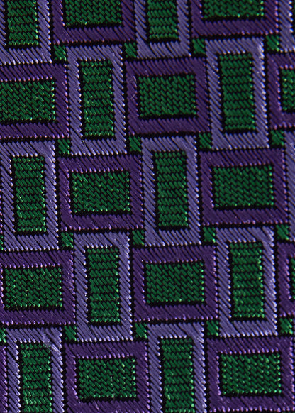 Silk Diamond Trellis Motif Tie Purple/Green - Paul Stuart