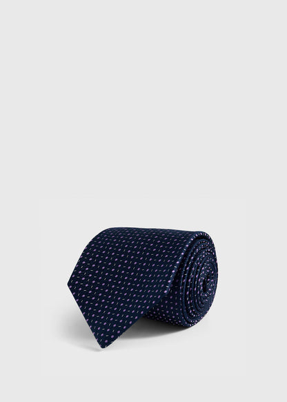 Silk Woven Jacquard Tie NAVY/LT BLUE - Paul Stuart