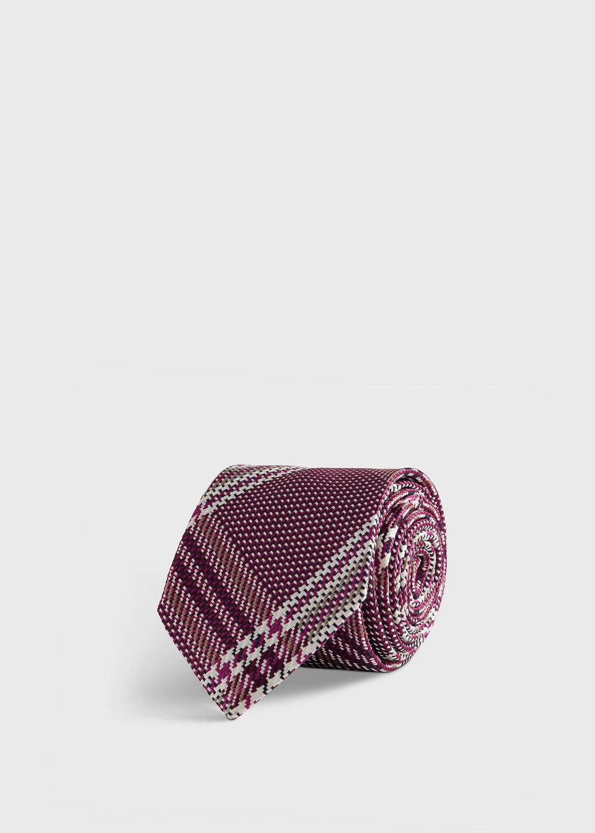 Woven Silk Large Plaid Tie Berry - Paul Stuart