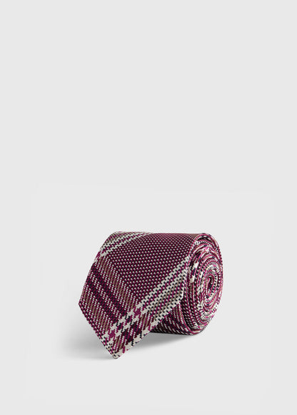 Woven Silk Large Plaid Tie Berry - Paul Stuart
