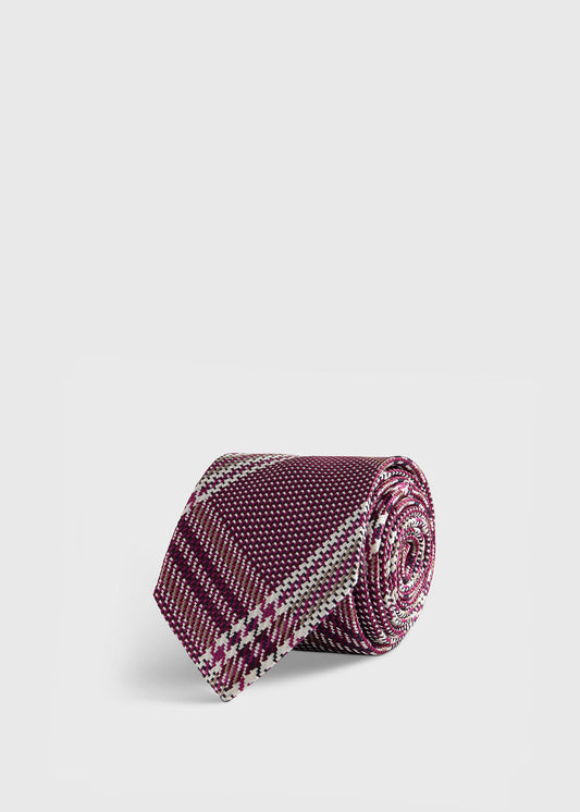 Woven Silk Large Plaid Tie Berry - Paul Stuart