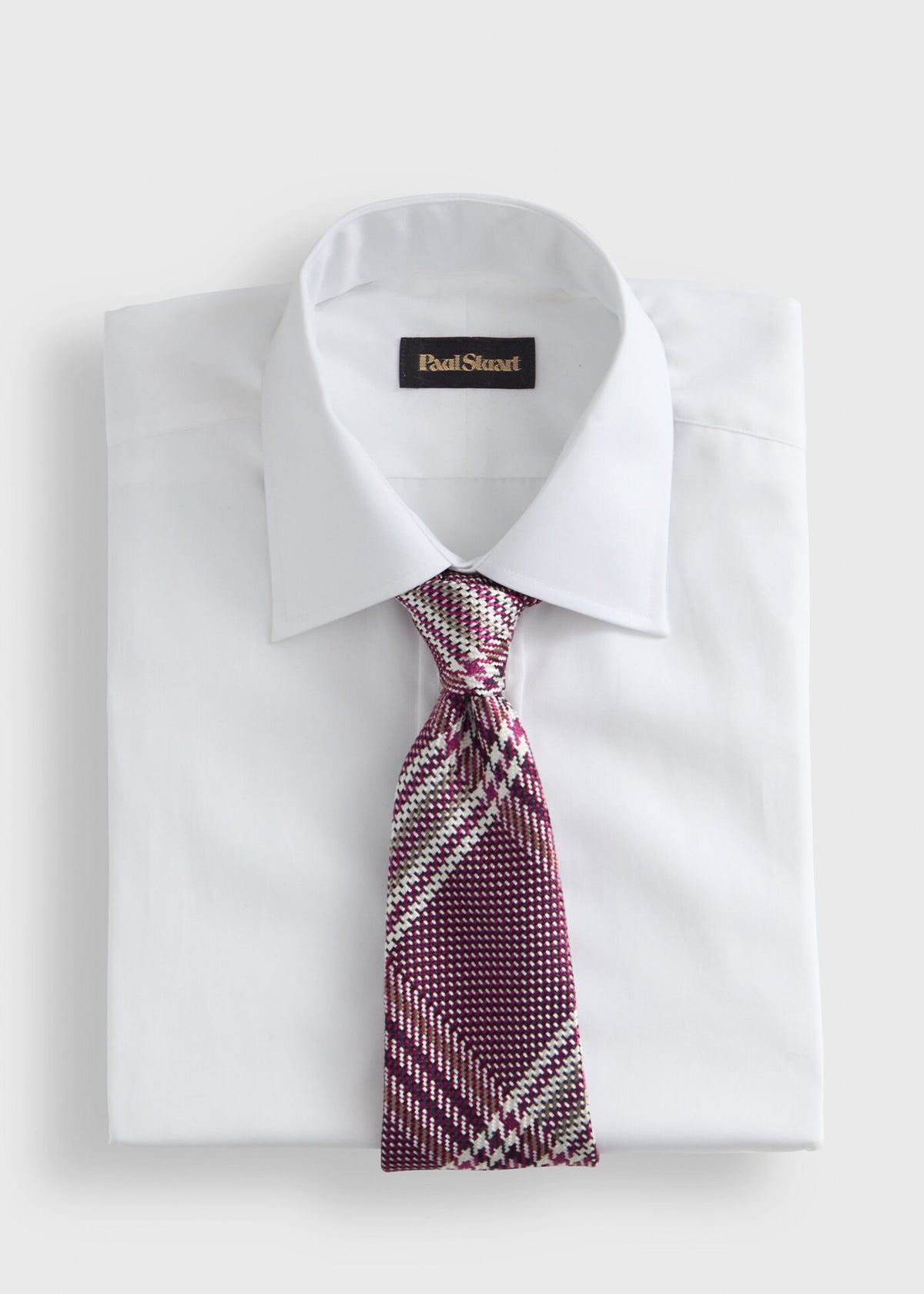 Woven Silk Large Plaid Tie Berry - Paul Stuart