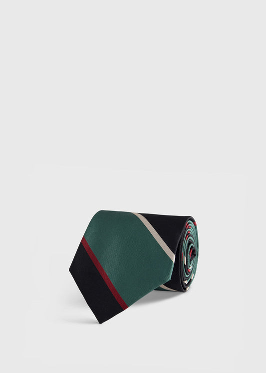 Multicolor Block Stripe Tie GREEN/NAVY - Paul Stuart