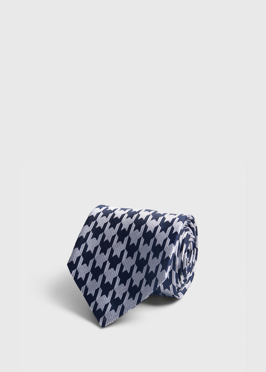 Woven Silk Houndstooth Tie Navy - Paul Stuart