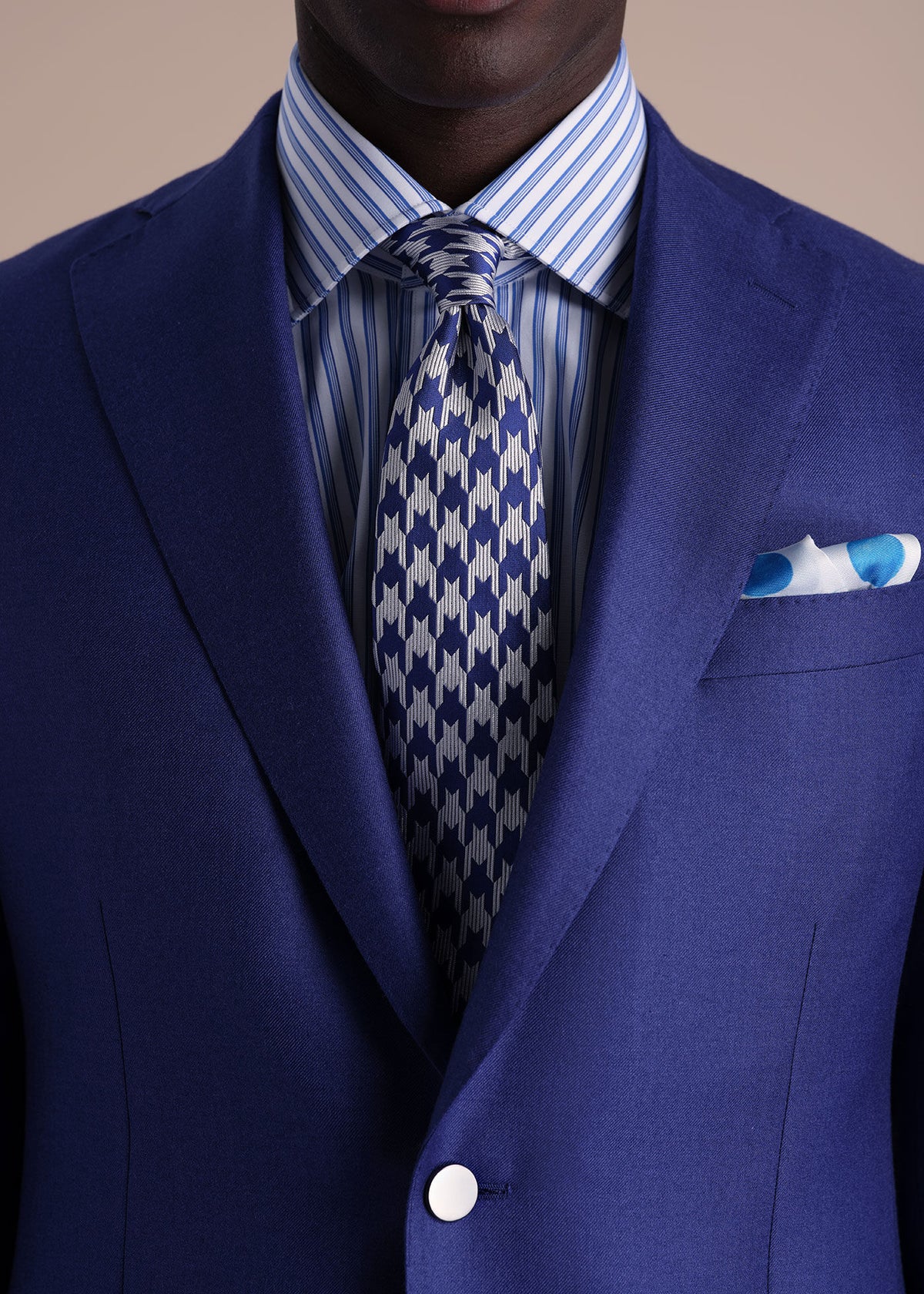 Woven Silk Houndstooth Tie Navy - Paul Stuart