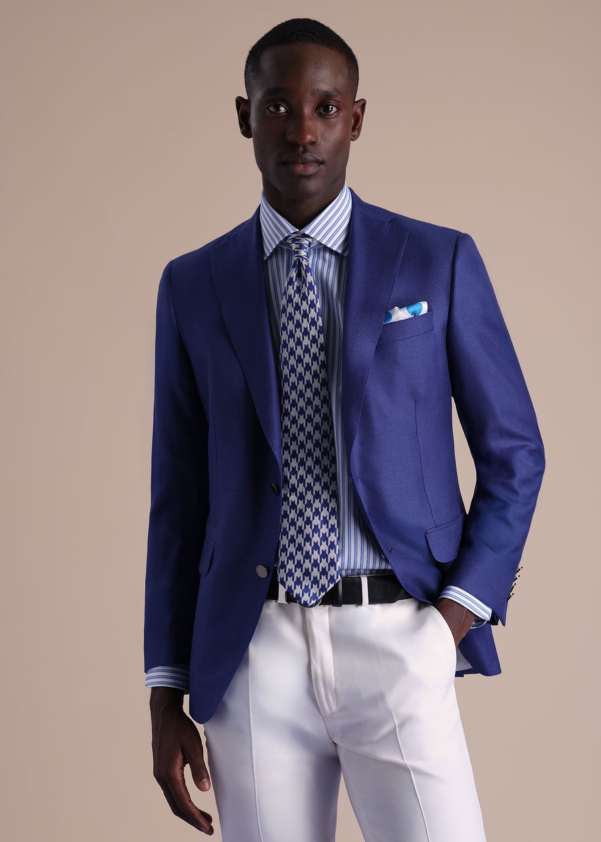 Woven Silk Houndstooth Tie Navy - Paul Stuart
