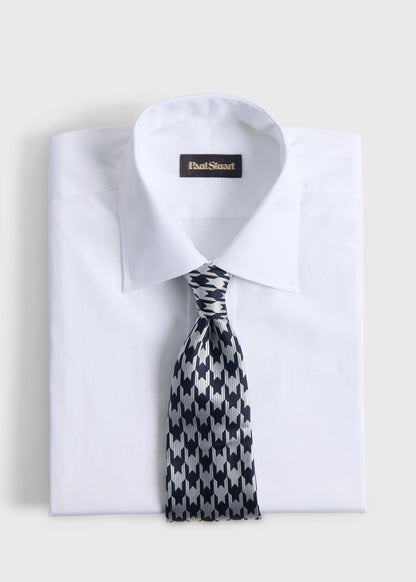 Woven Silk Houndstooth Tie Navy - Paul Stuart
