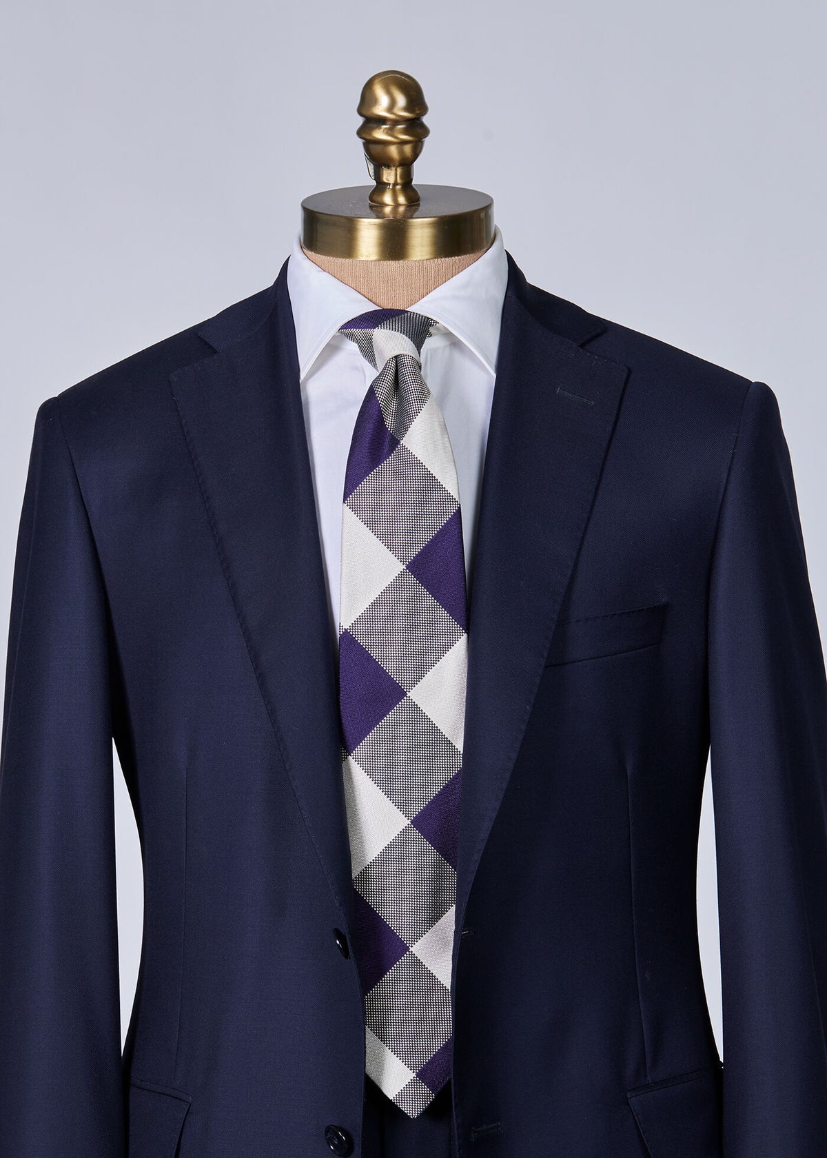 Woven Silk Oversized Check Tie Charcoal - Paul Stuart