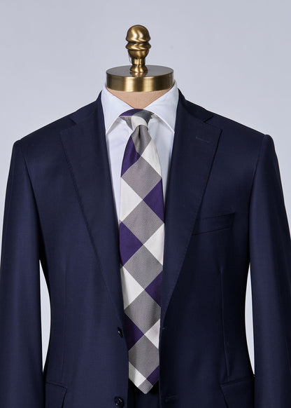 Woven Silk Oversized Check Tie Charcoal - Paul Stuart