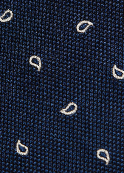Mini Paisley Woven Silk Tie Navy - Paul Stuart