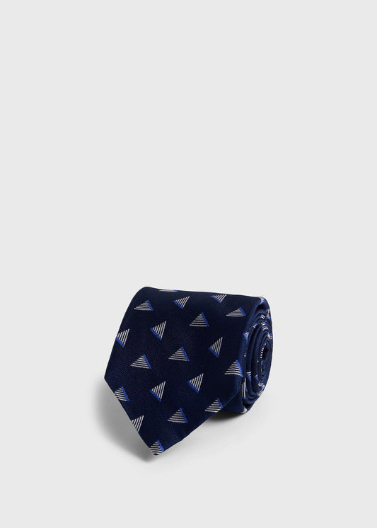 Woven Silk Diamond Deco Tie Navy - Paul Stuart