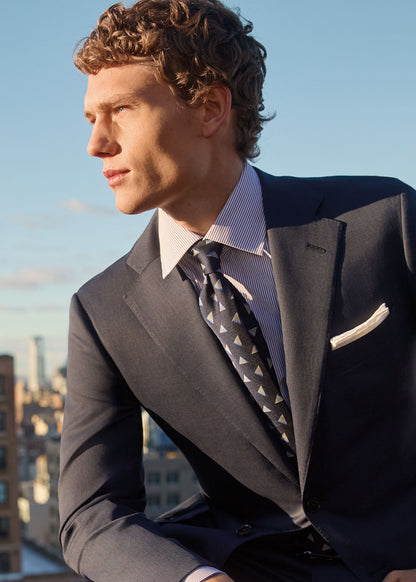 Woven Silk Diamond Deco Tie Navy - Paul Stuart