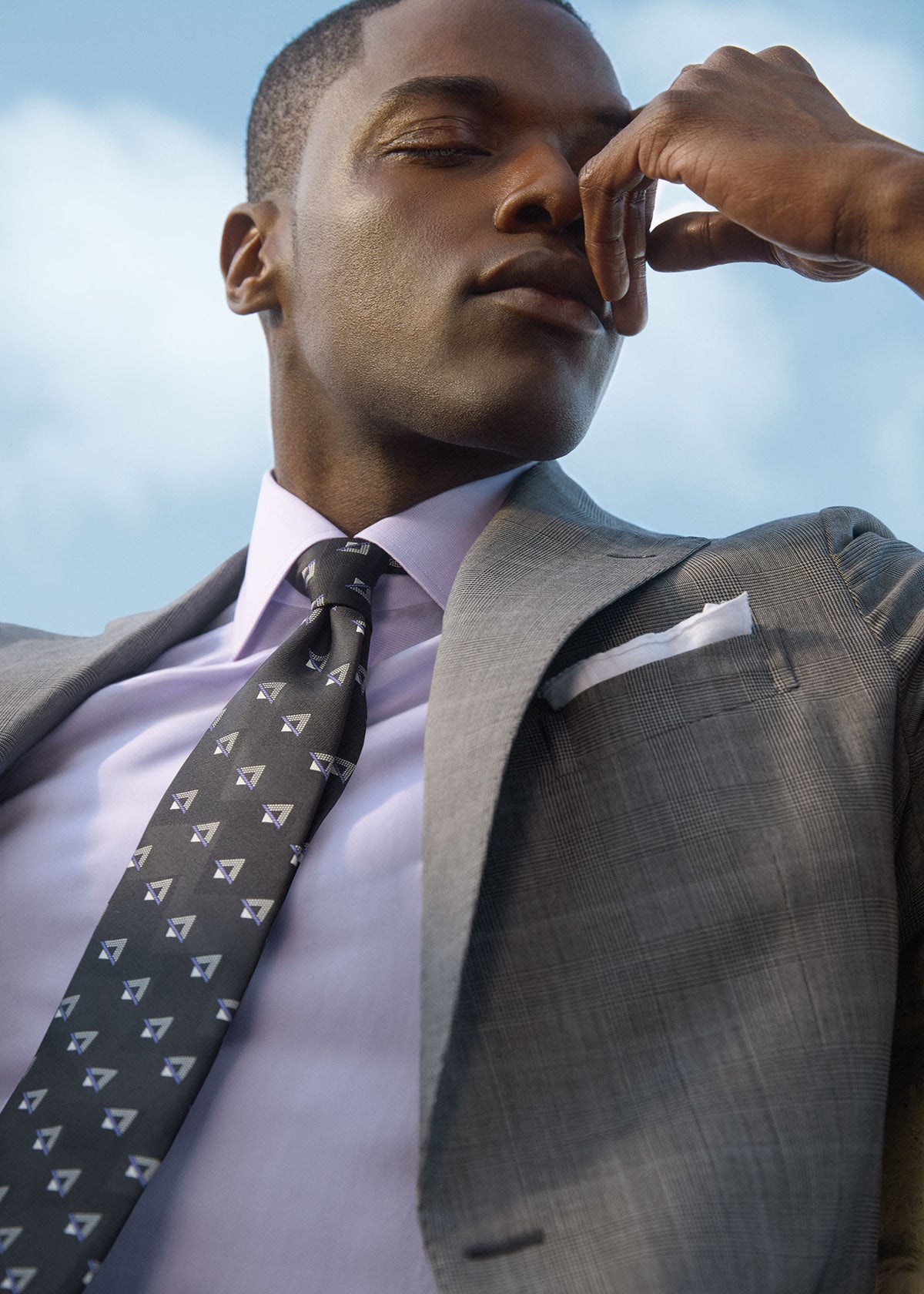 Woven Silk Triangle Deco Tie Black - Paul Stuart